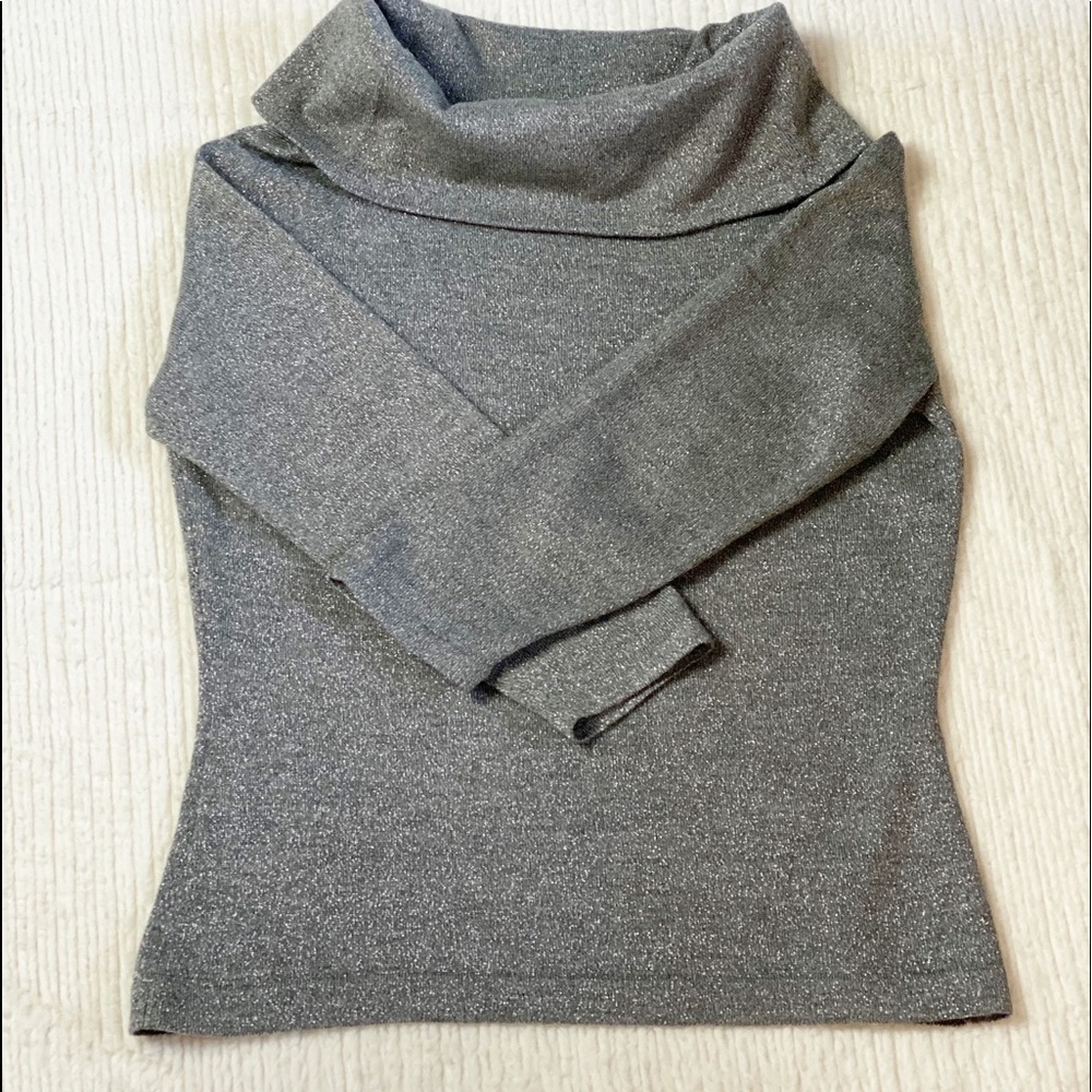 Ann Taylor LOFT cowl neck silver 3/4 sleeve sweate